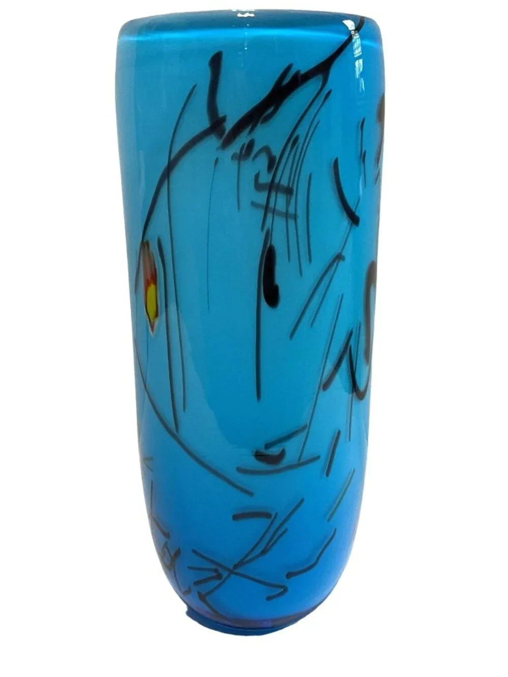 Art Glass Millefiori Blue Vase Cased Glass Hand Blown Polished Bottom 9